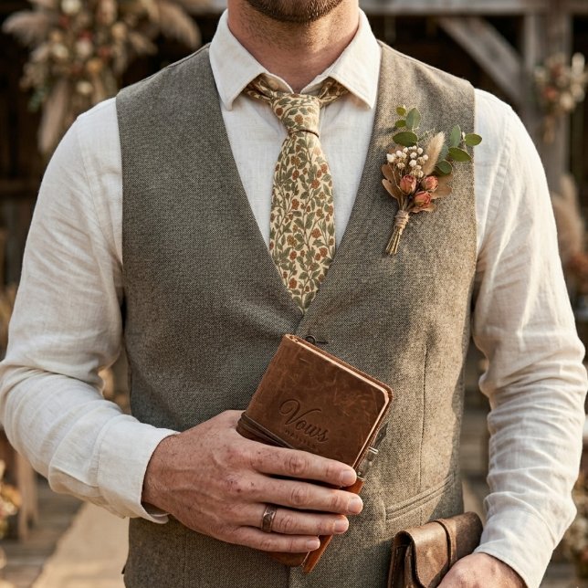 Retro Rustic Floral Olive Green Vine Pattern Krawatte (Von Creator hochgeladen)