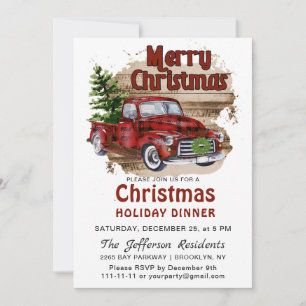 Retro Rustic Red Truck Weihnachtsfest Abendessen Einladung