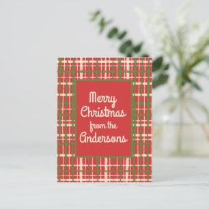 Retro-Rustikal Weihnachts-Kariert Personalisiert Postkarte