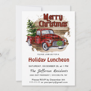 Retro Rustikale Weihnachten Roter LKW Urlaub Lunch Einladung