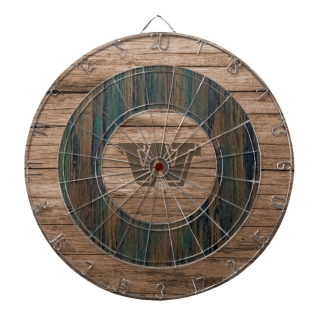 Retro Rustikales Mit Monogramm Holz Dartscheibe (vorne)