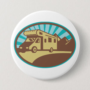 Retro-RV-Campervan-Bergabenteuer Vintage-Sonne Button