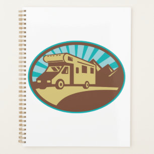 Retro-RV-Campervan-Bergabenteuer Vintage-Sonne Planer