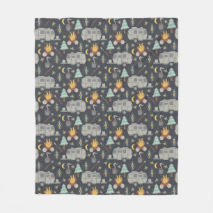 Retro RV Camping Fleece Blanket
