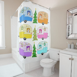 Retro RV Motorhome Anhänger Campingplatz Weihnacht Duschvorhang