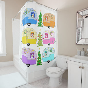 Retro RV Motorhome Anhänger Campingplatz Weihnacht Duschvorhang