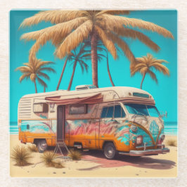 Retro RV und Palmen Glasuntersetzer