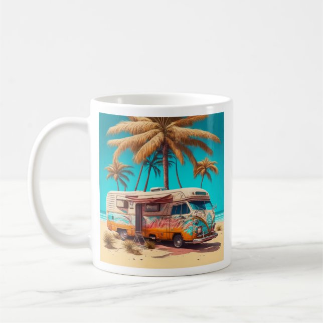 Retro RV und Palmen Kaffeetasse (Links)