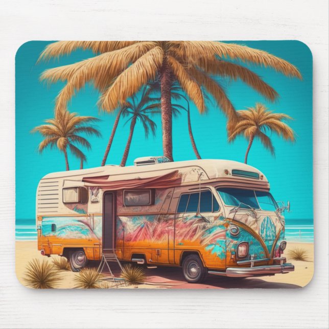 Retro RV und Palmen Mousepad (Vorne)