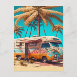 Retro RV und Palmen Postkarte