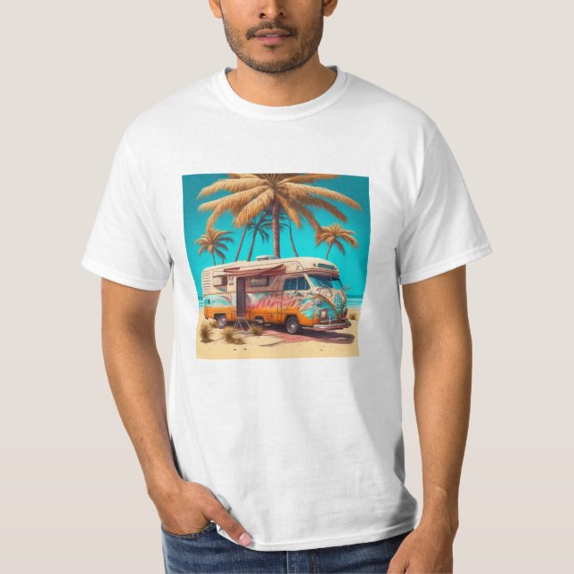 Retro RV und Palmen T-Shirt (Vorderseite)