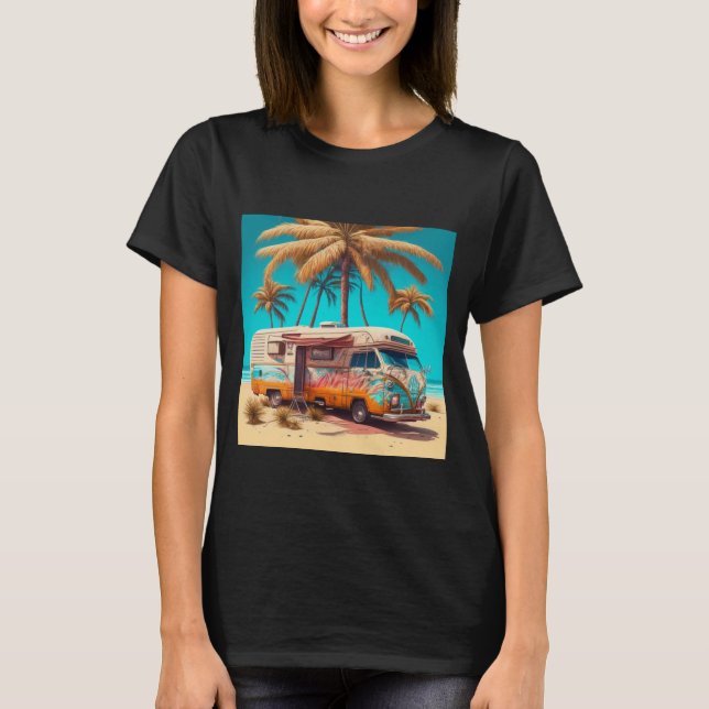Retro RV und Palmen T-Shirt (Vorderseite)