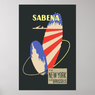 Retro Sabena Airlines nach New York über Brüssel Poster