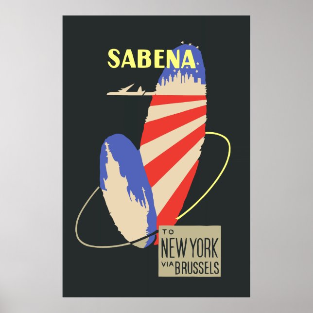 Retro Sabena Airlines nach New York über Brüssel Poster (Vorne)