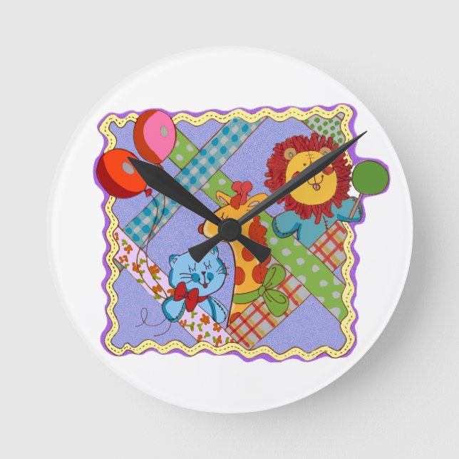 Retro-Safari-Tiere-Uhr Runde Wanduhr (Vorderseite)