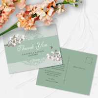 Retro Sage Green Chinoiserie Danke Postcard