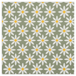 Retro Sage Green Daisies Blumenmuster Stoff