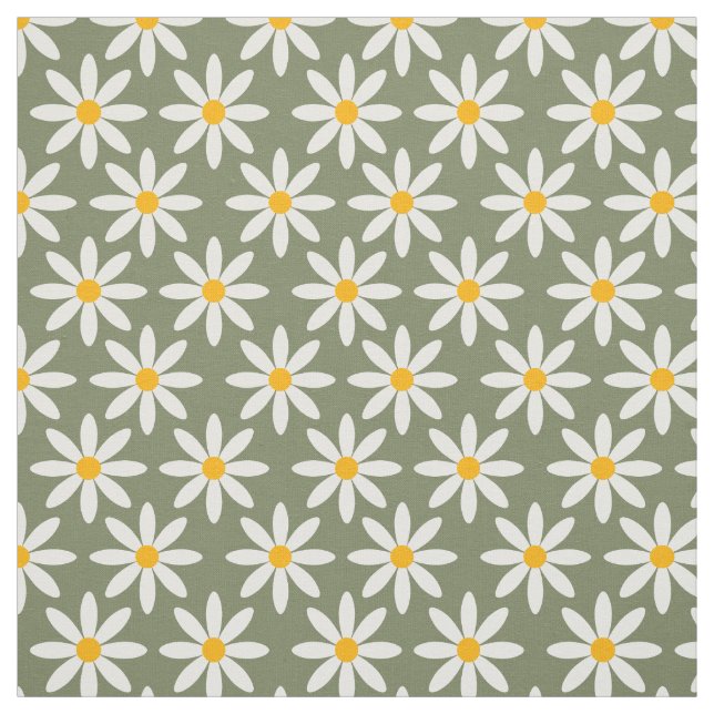 Retro Sage Green Daisies Blumenmuster Stoff (Muster)