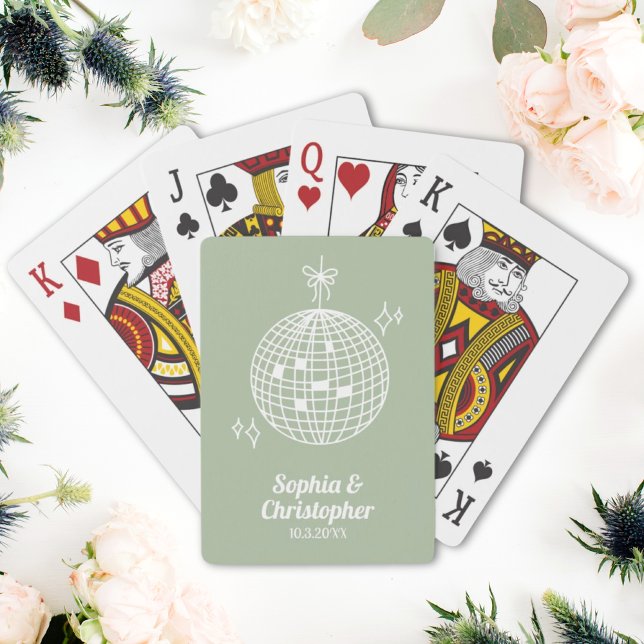 Retro Sage Green Disco Ball Hochzeit Personalisier Spielkarten (Retro Sage Green Disco Ball Wedding Personalized Playing Cards
)