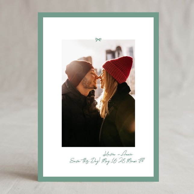 Retro Sage Green Little Bow Photo Save This Day Save The Date (Von Creator hochgeladen)