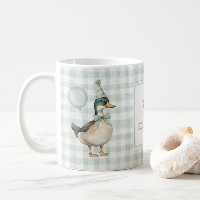 Retro Sage Green Mallard Duck Ballon Kaffeetasse (Mit Donut)