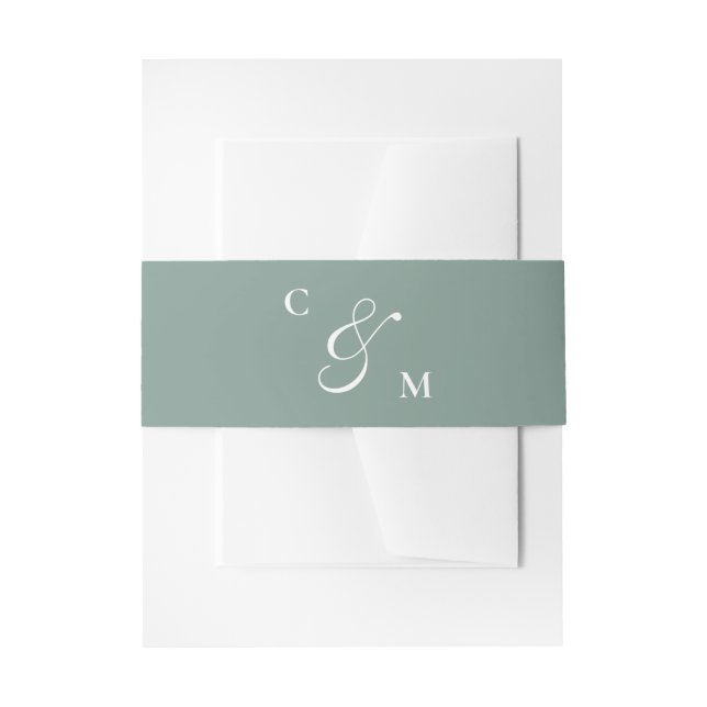 Retro Sage Green Monogram Wedding Einladungsbanderole (Vorderseite Beispiel)