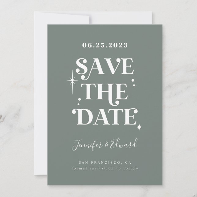 Retro Sage Green Save the Date Card (Vorderseite)