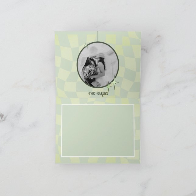 Retro Sage Green Wedding Danke Card Disco (Innenseite)