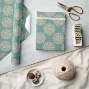 Retro Sage & Sand Verzierte florale Polka Dot Mand Geschenkpapier