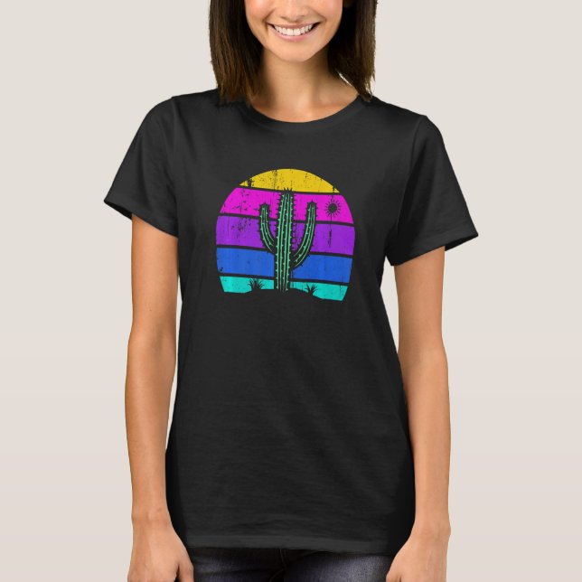 Retro Saguaro Cactus Cactus Sunset Opuntia Cactace T-Shirt (Vorderseite)