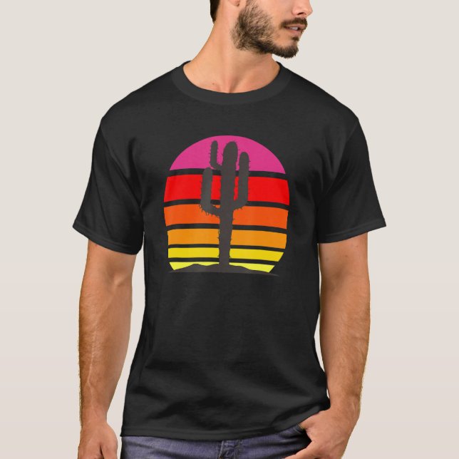 Retro Saguaro Sunset Cactus Opuntia Cactaceae 2 T-Shirt (Vorderseite)