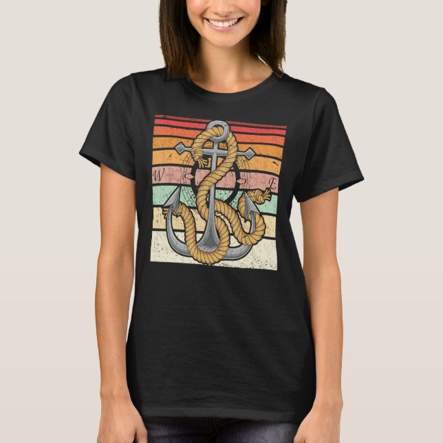 Retro Sail Boat Anchor Skipper Nautical Sailor Sai T-Shirt (Vorderseite)