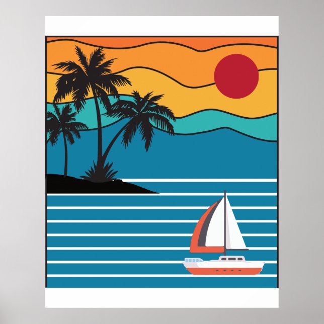 Retro Sailboat 80er 70er Segelboot Kapitän Poster (Vorne)