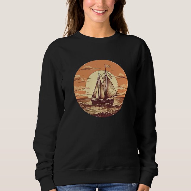 Retro Sailboat Summer Boat Trip Captain Sweatshirt (Vorderseite)