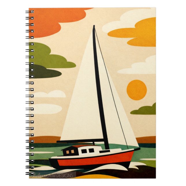 Retro Sailboat Sunset Illustration Notizblock (Vorderseite)