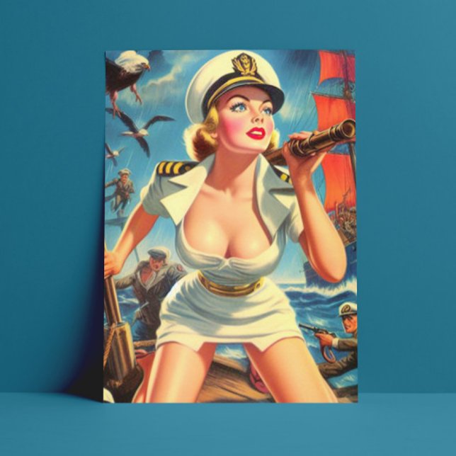 Retro Sailor-Button Postkarte (Von Creator hochgeladen)