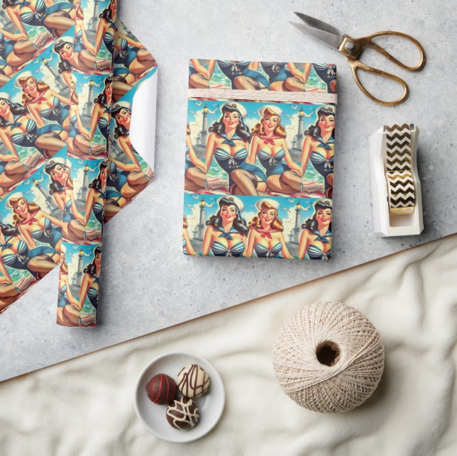 Retro-Sailor-Pin-Ups Geschenkpapier (Kunsthandwerk)