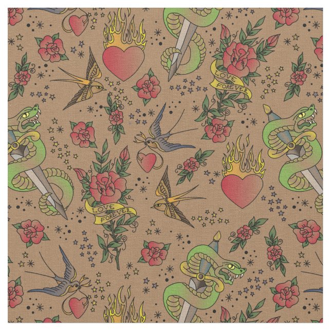 Retro Sailor Tattoo Print Vintag Stoff (Nahaufnahme)
