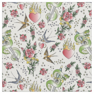 Retro Sailor Tattoo Print Vintag Stoff
