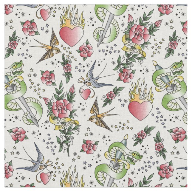 Retro Sailor Tattoo Print Vintag Stoff (Nahaufnahme)