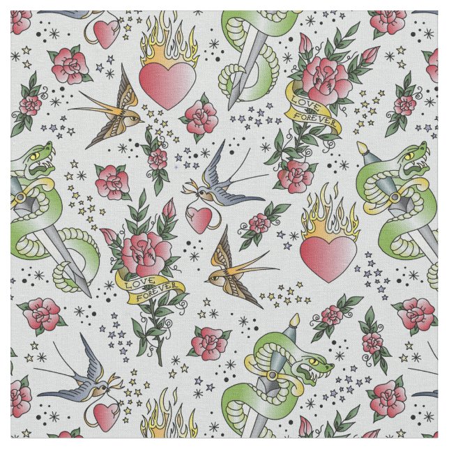 Retro Sailor Tattoo Print Vintag Stoff (Nahaufnahme)