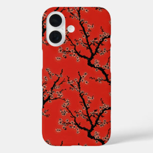 Retro Sakura Red Pattern iPhone 16 Hülle