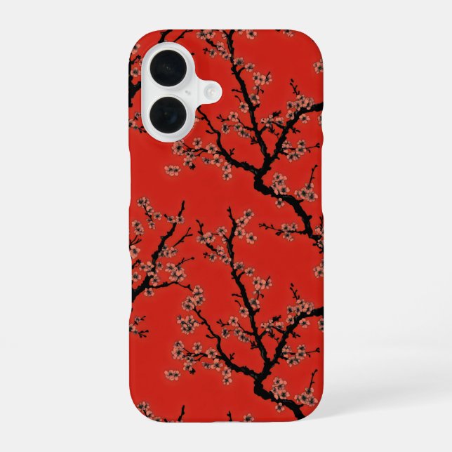 Retro Sakura Red Pattern iPhone 16 Hülle (Rückseite)
