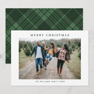 Retro-Salbei-Grün-Christmas-Karo-Tartan-Foto Feiertagskarte