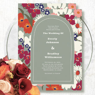 Retro Salbeigrün Sommer Herbst Bold Boho Hochzeit Einladung