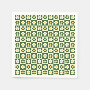 Retro Salbeigrün und Creme Gänseblümchen Karo Serviette
