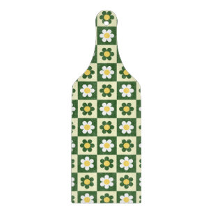 Retro Salbeigrün und Creme Gänseblümchen Karomuste Schneidebrett