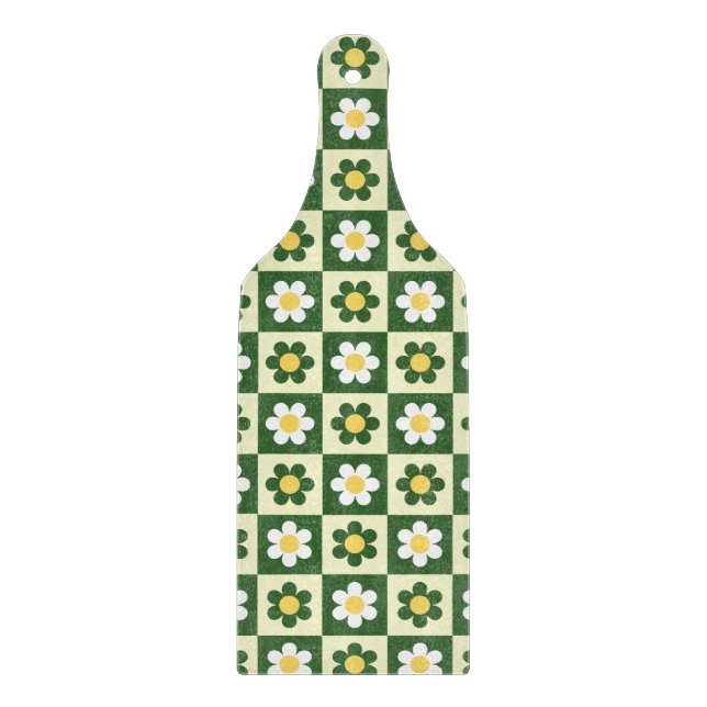 Retro Salbeigrün und Creme Gänseblümchen Karomuste Schneidebrett (Vorderseite)