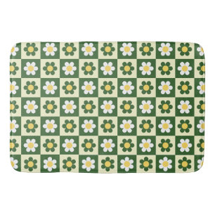 Retro Salbeigrün und Creme Gänseblümchen Schachbre Badematte