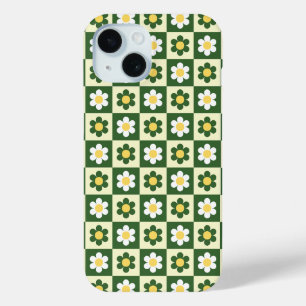 Retro Salbeigrün und Creme Gänseblümchen Schachbre Case-Mate iPhone Hülle